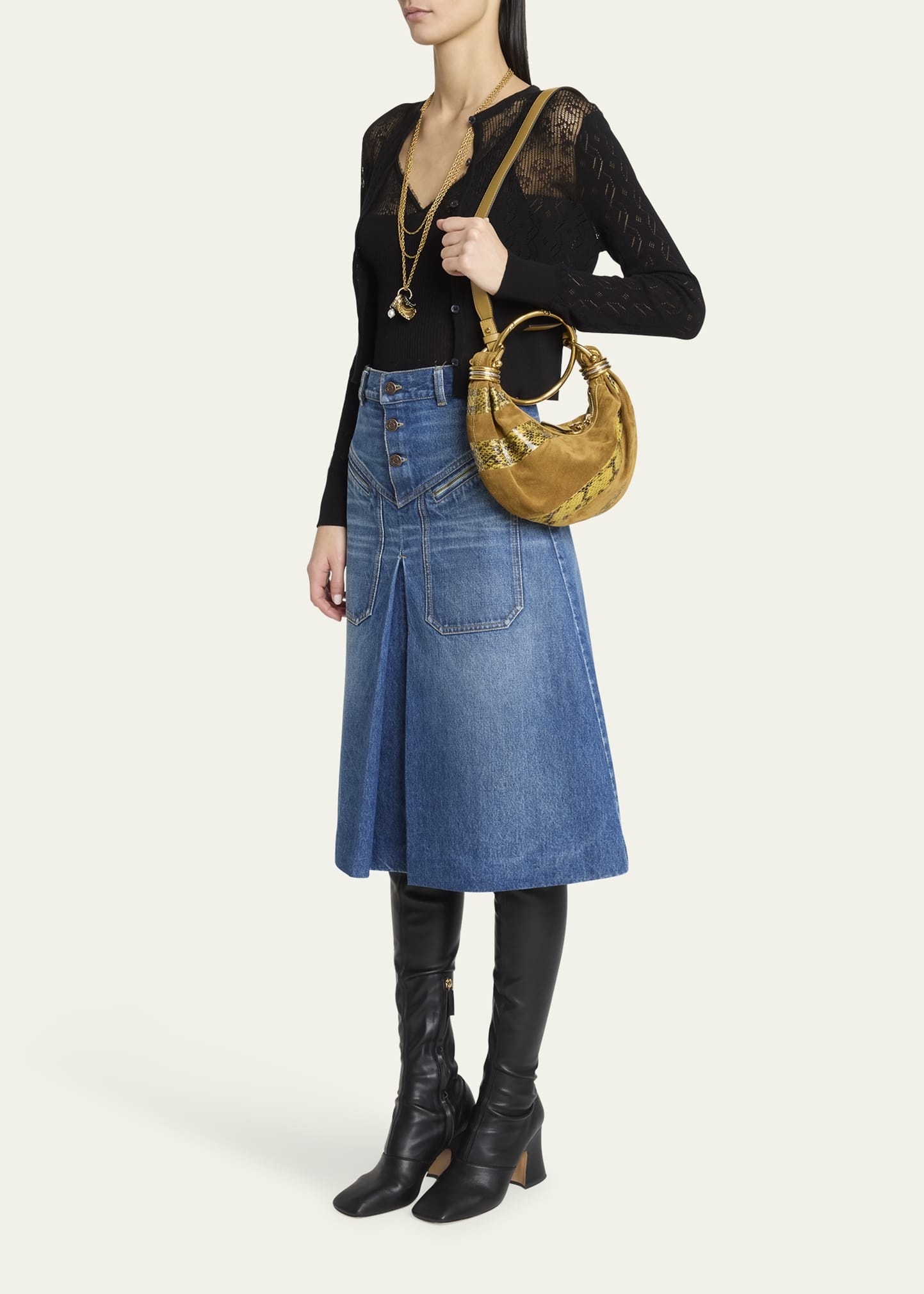 Bracelet Shoulder Bag in Calfskin Suede and Snakeskin - 6