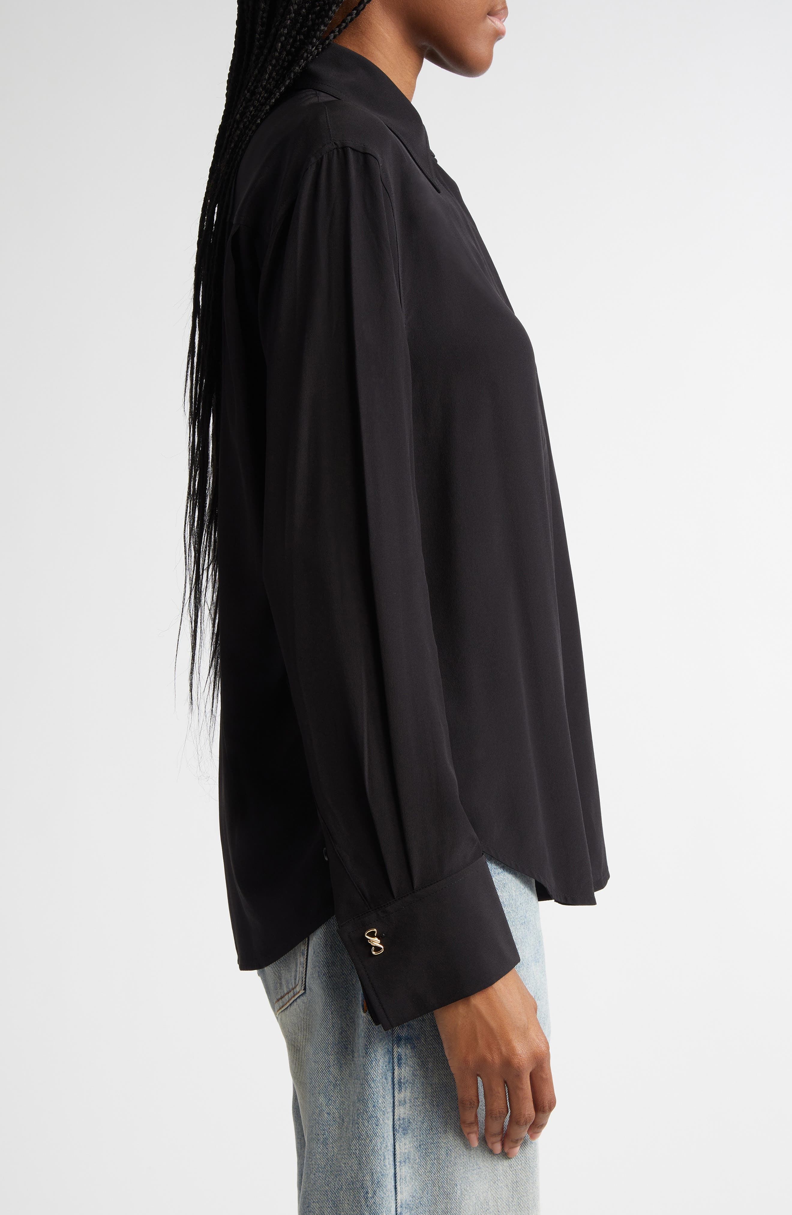 Proenza Schouler Arabella Silk Button-Up Shirt in Black at Nordstrom - 4