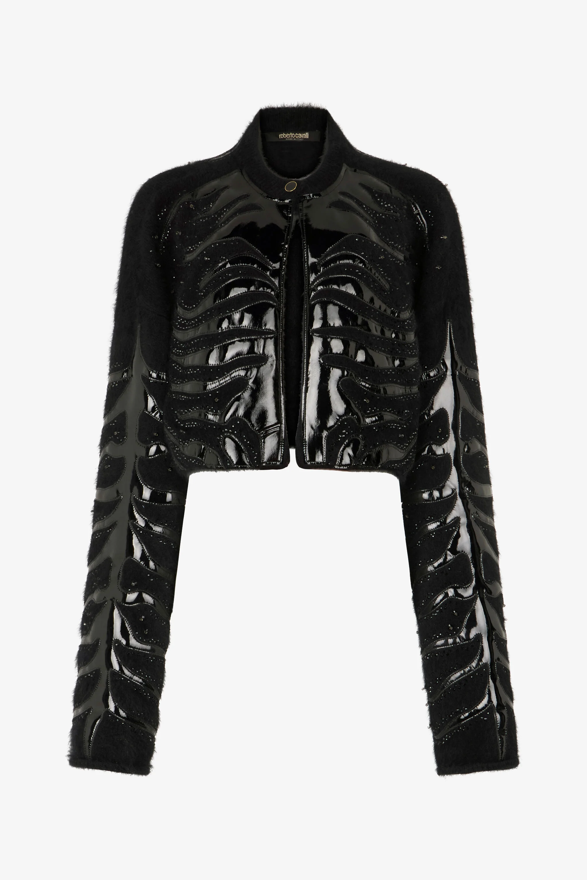 Black Cropped Cardigan With Zebra Motif - 1