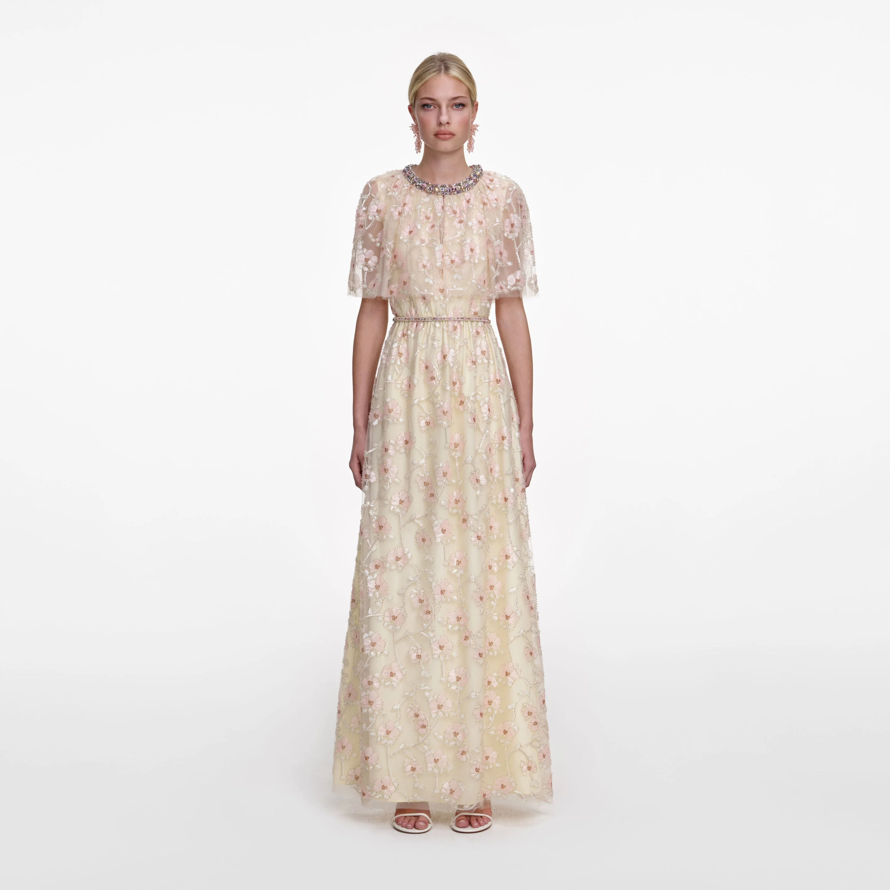 Champagne Floral Embellished Maxi Dress - 1