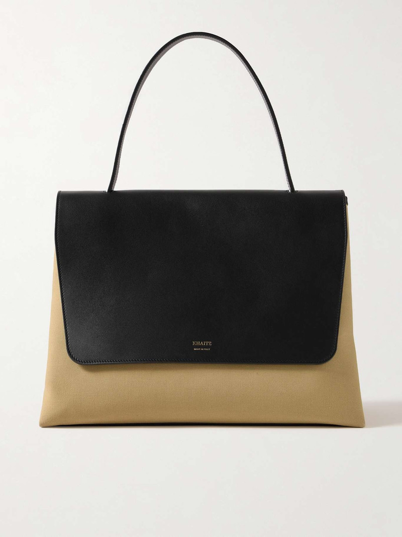 Lia large leather and canvas tote 1