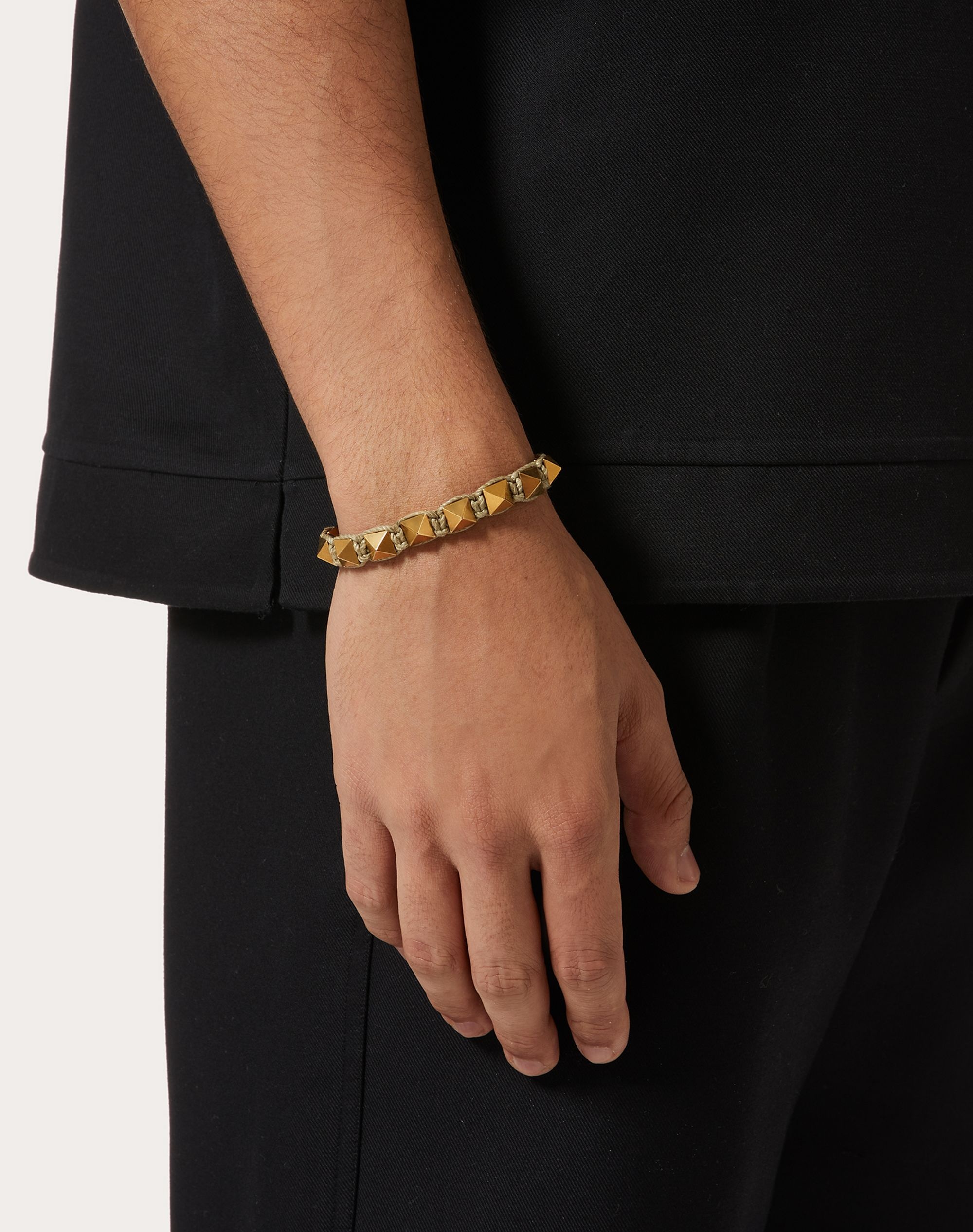 Rockstud Bracelet in Waxed Cotton and Metal - 5