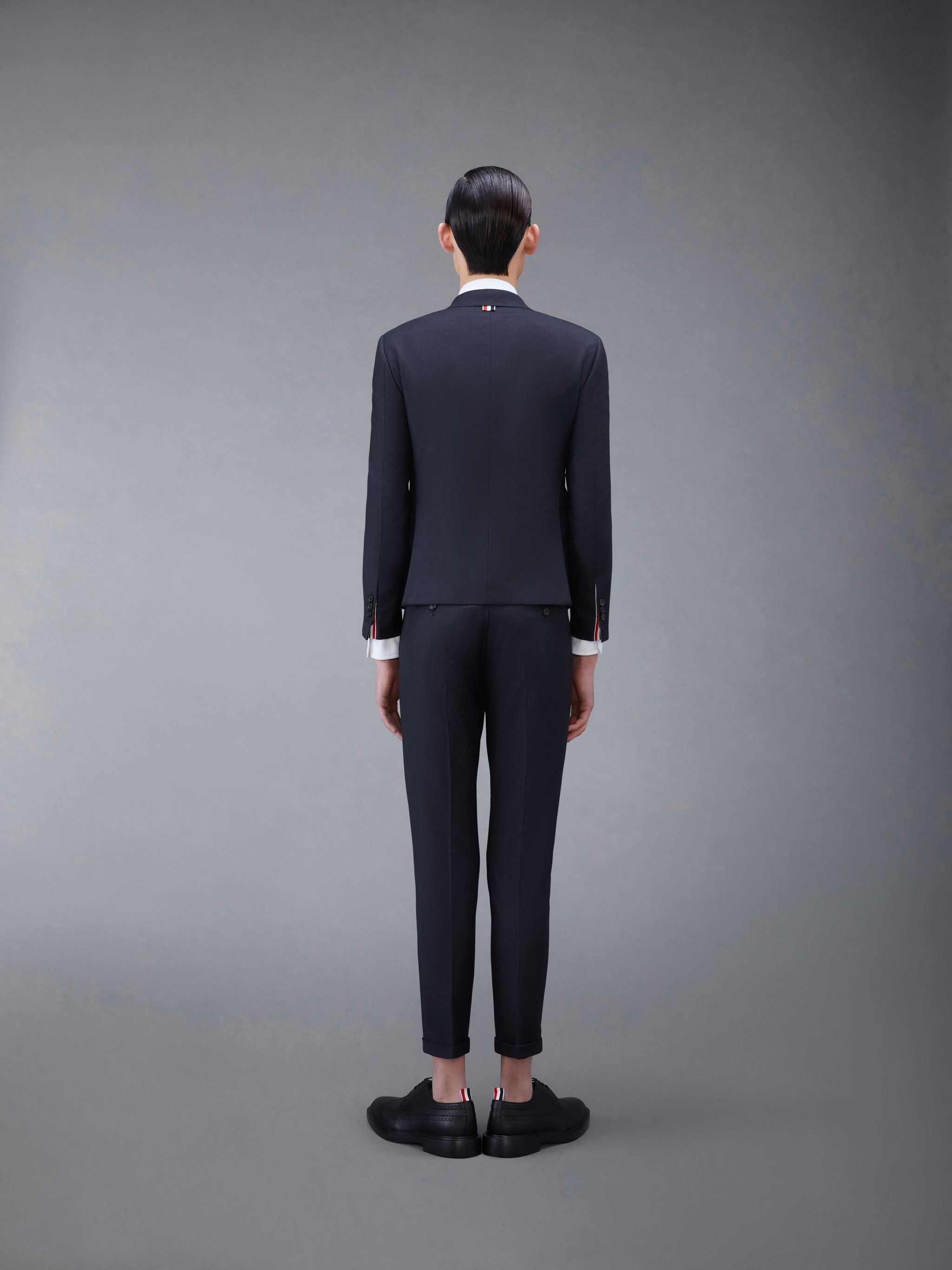 CHARCOAL GREY SUPER 120S TWILL HIGH ARMHOLE SUIT WITH TIE AND LOW RISE SKINNY TROUSER - 2