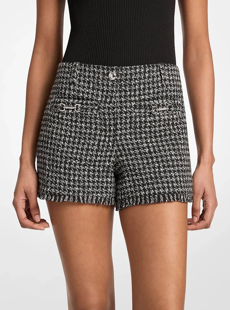 Houndstooth Jacquard Frayed Shorts - 1