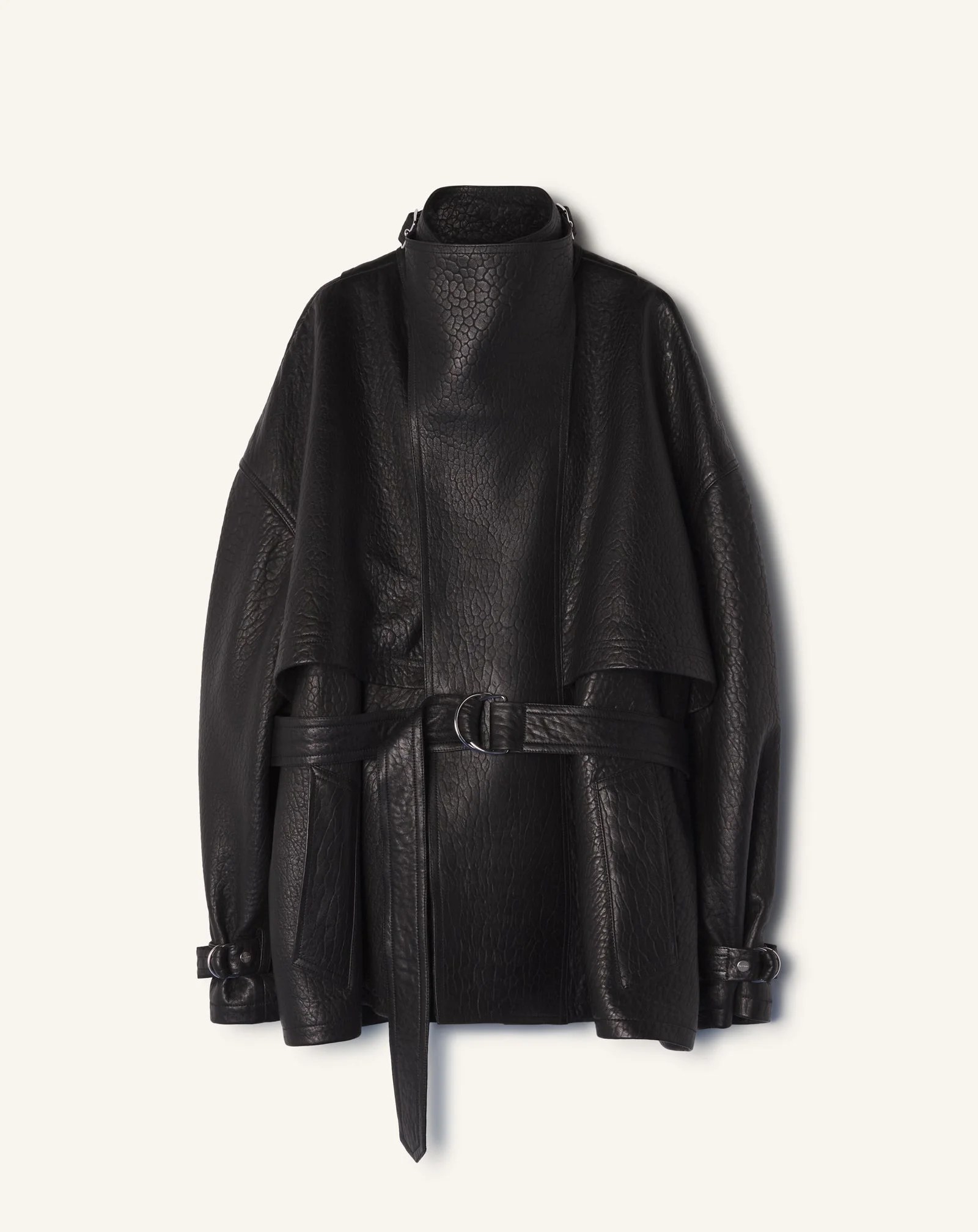 STAND COLLAR LEATHER JACKET - 1