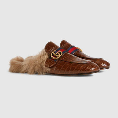 GUCCI Princetown crocodile slipper with Double G outlook