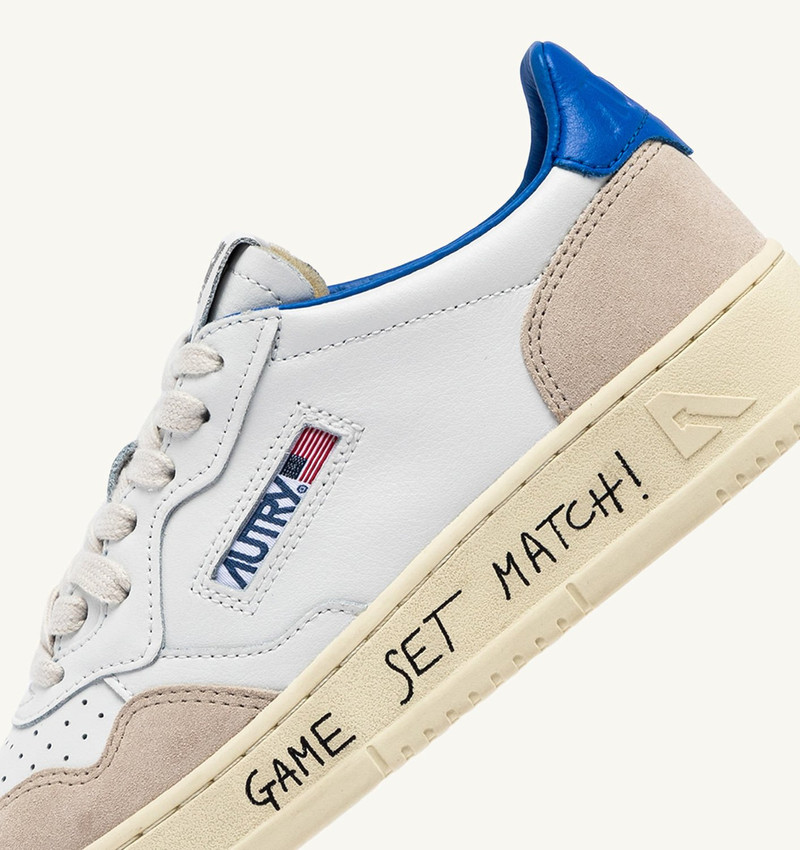 MEDALIST LOW SNEAKERS IN WHITE AND PALACE BLUE LEATHER AND SUEDE WITH LETTERING 6