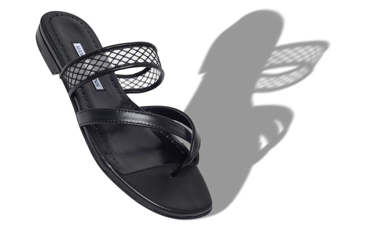 Black Nappa Leather Flat Sandals - 2