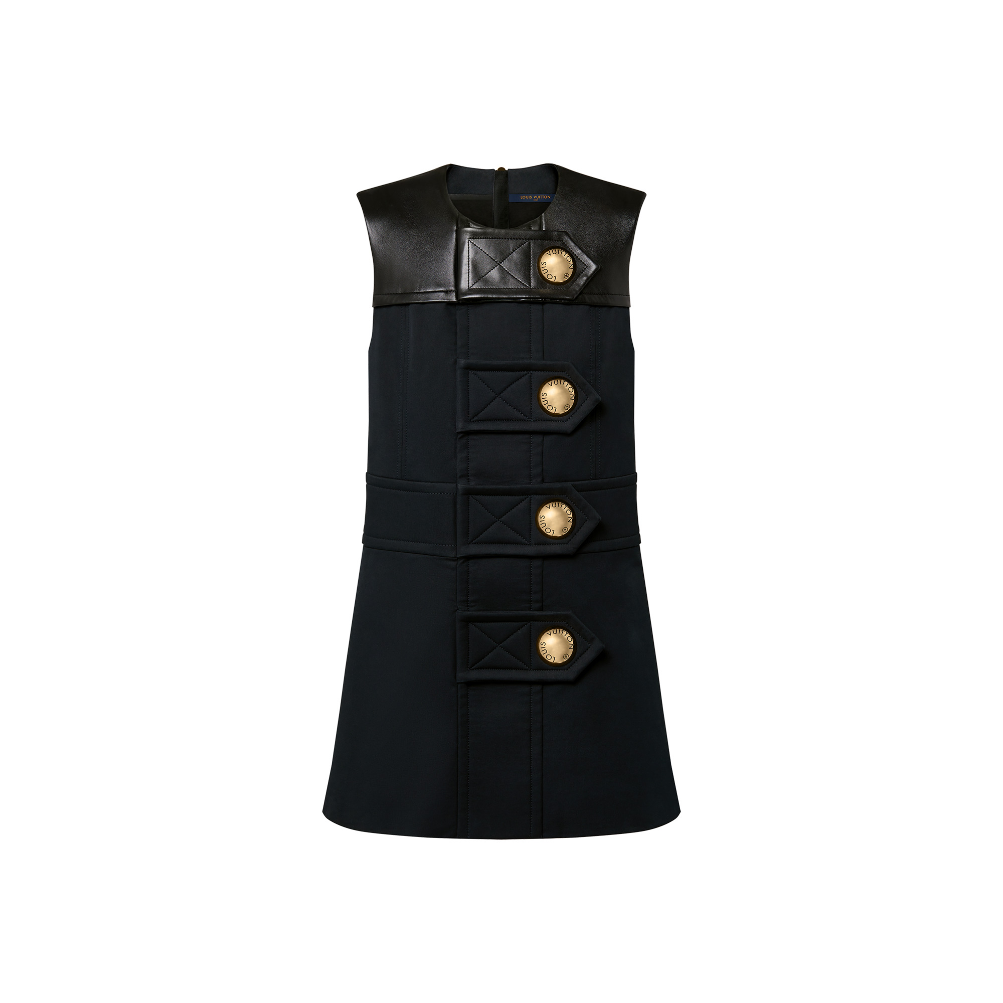 Leather Accent Snap Button Dress - 1