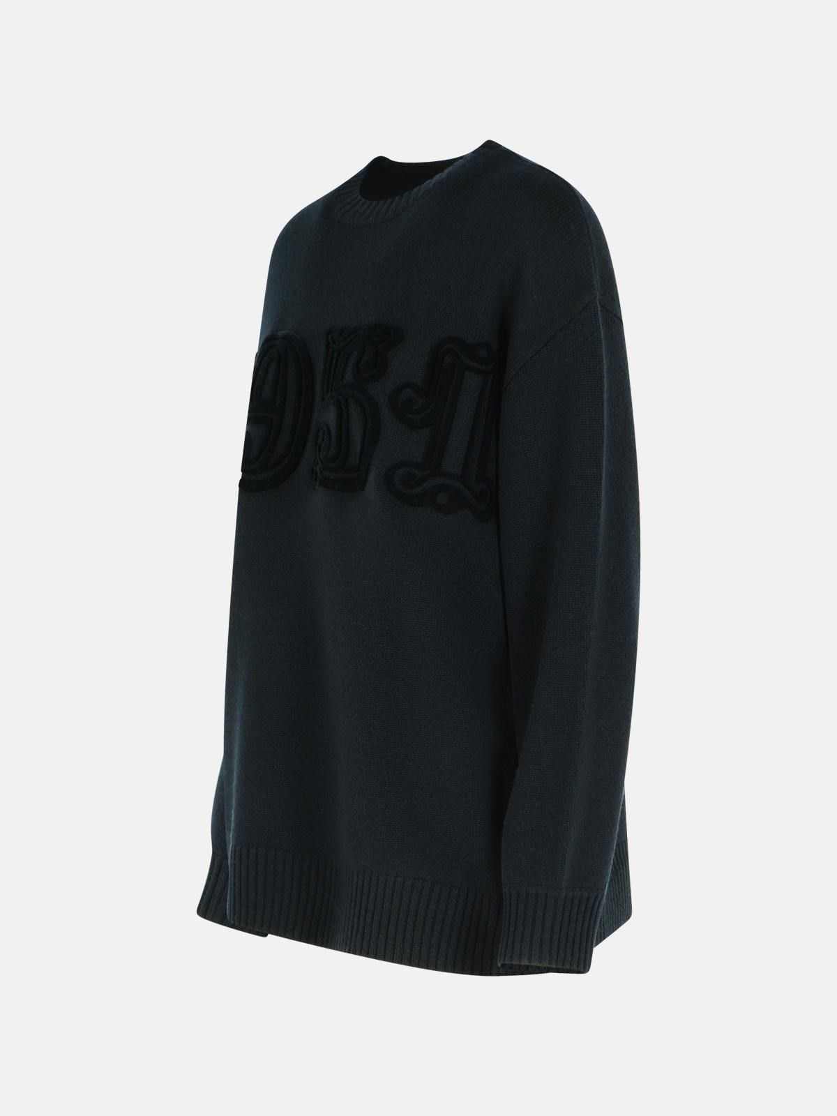 BLACK WOOL AND CASHMERE SWEATER - 2