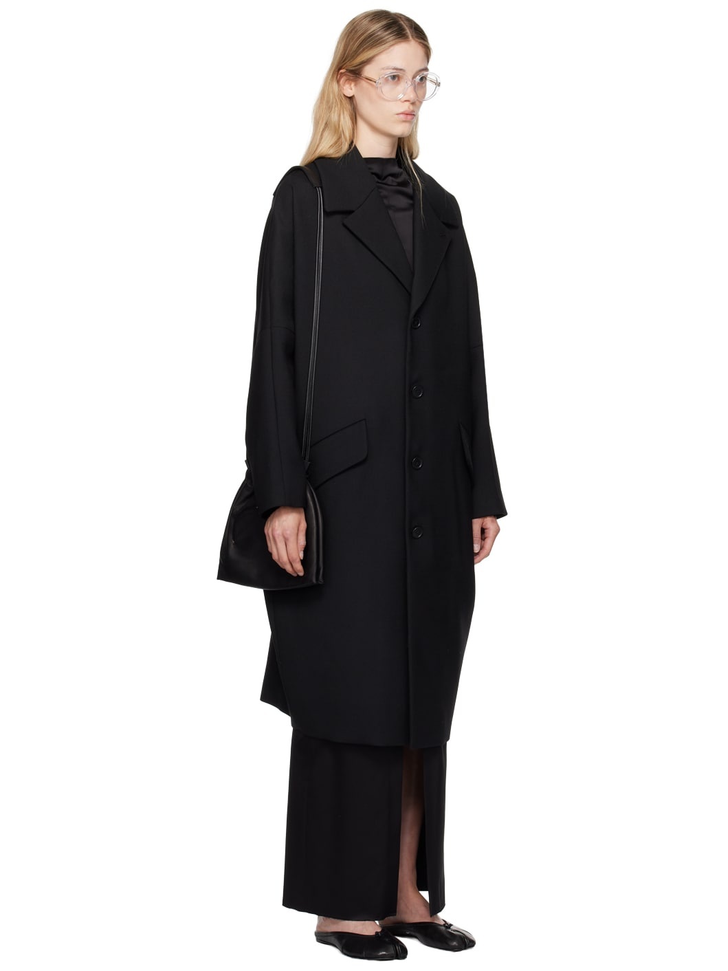 Black Dropped Shoulders Coat - 2