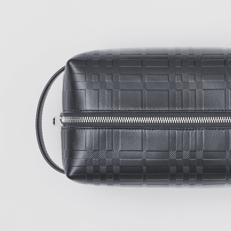 Embossed Check Leather Travel Pouch 2