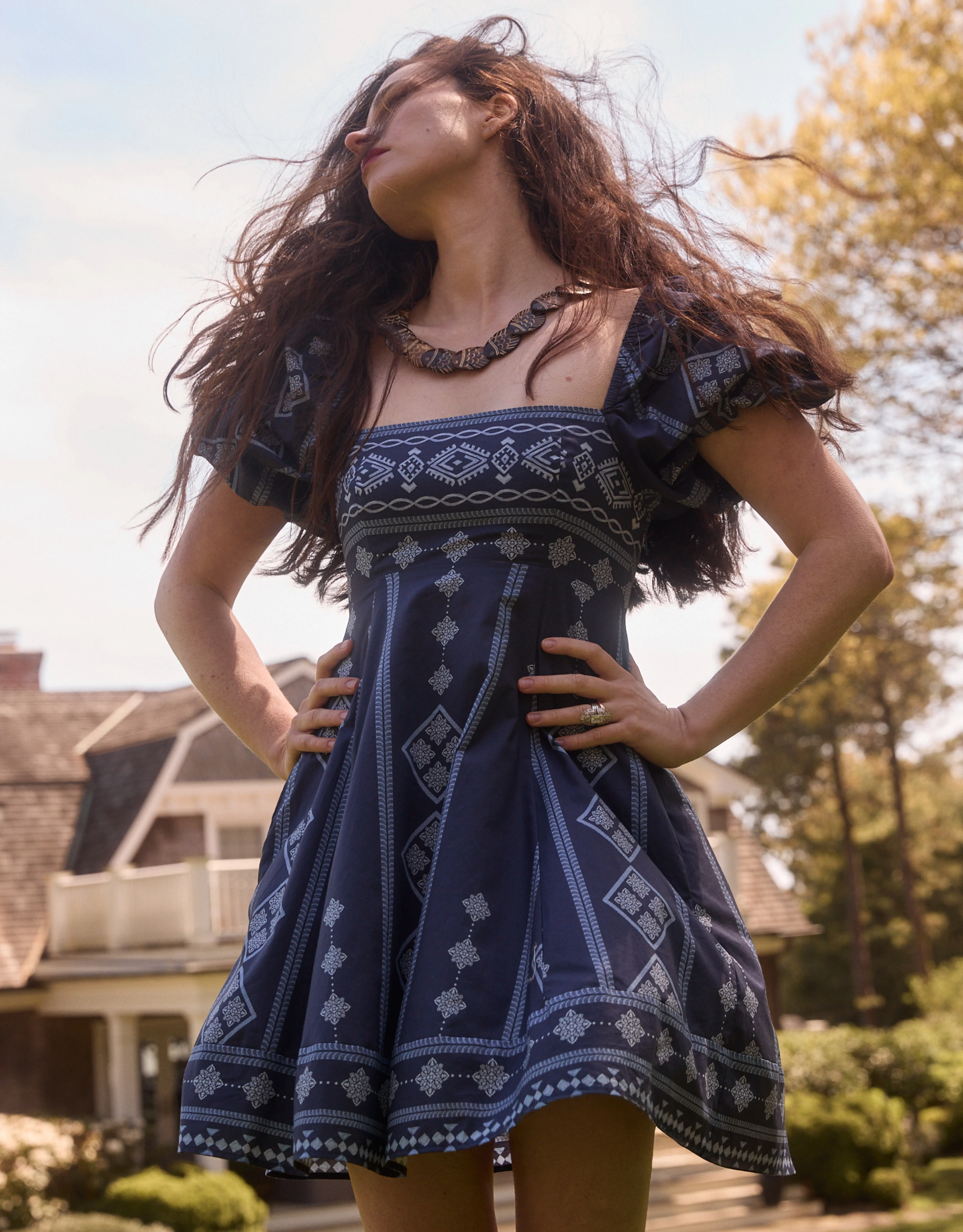 The Matilda Mini Dress - Navy Diamond Batik - 1