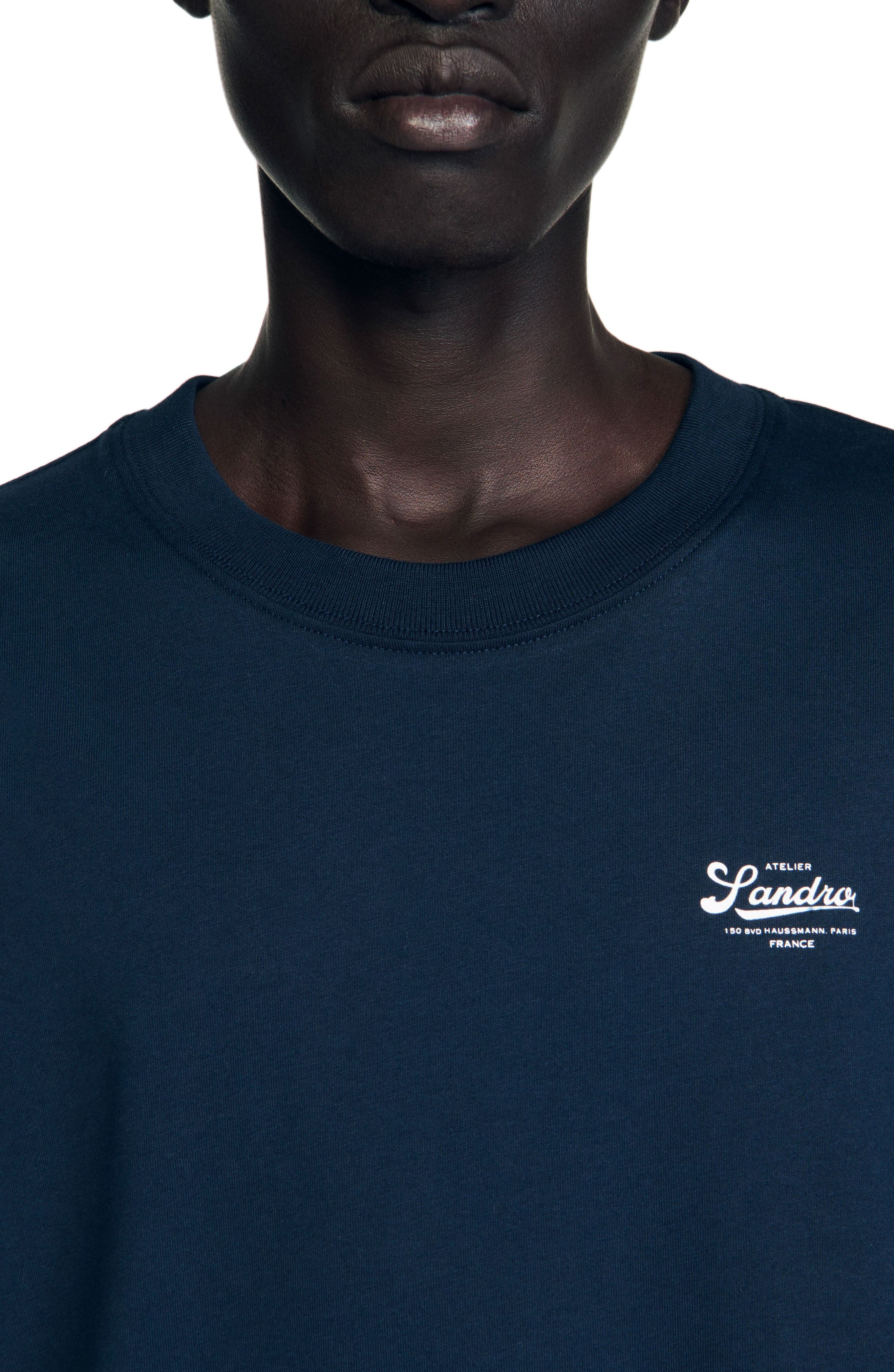 SANDRO T-shirt with appliqué logo in Midnight Blue at Nordstrom - 4