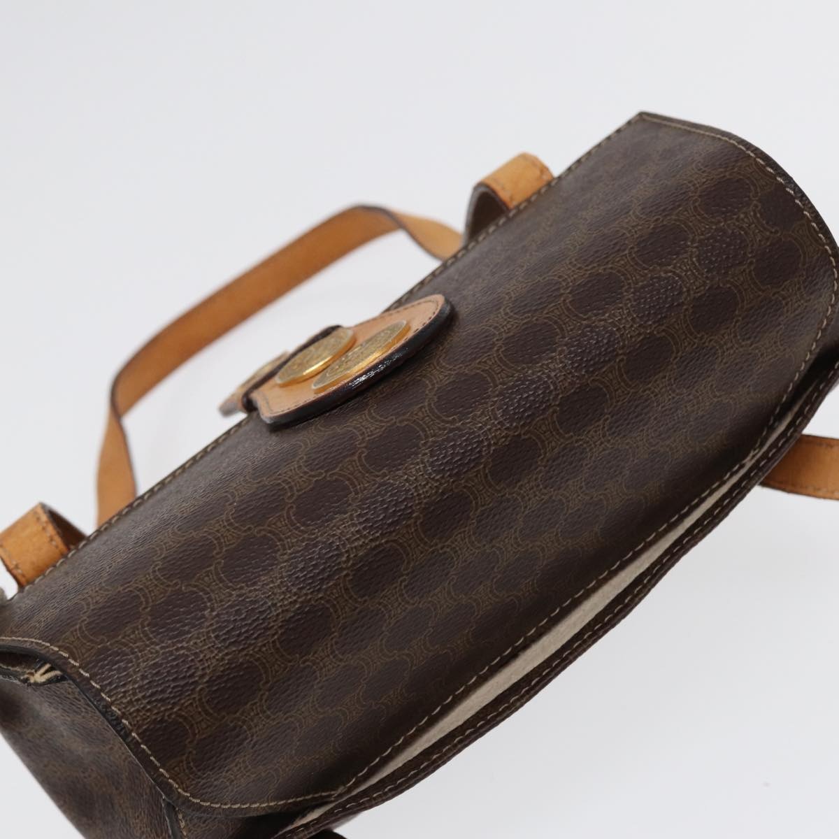 CELINE Macadam Canvas Hand Bag Pvc Leather Brown Gold - 6