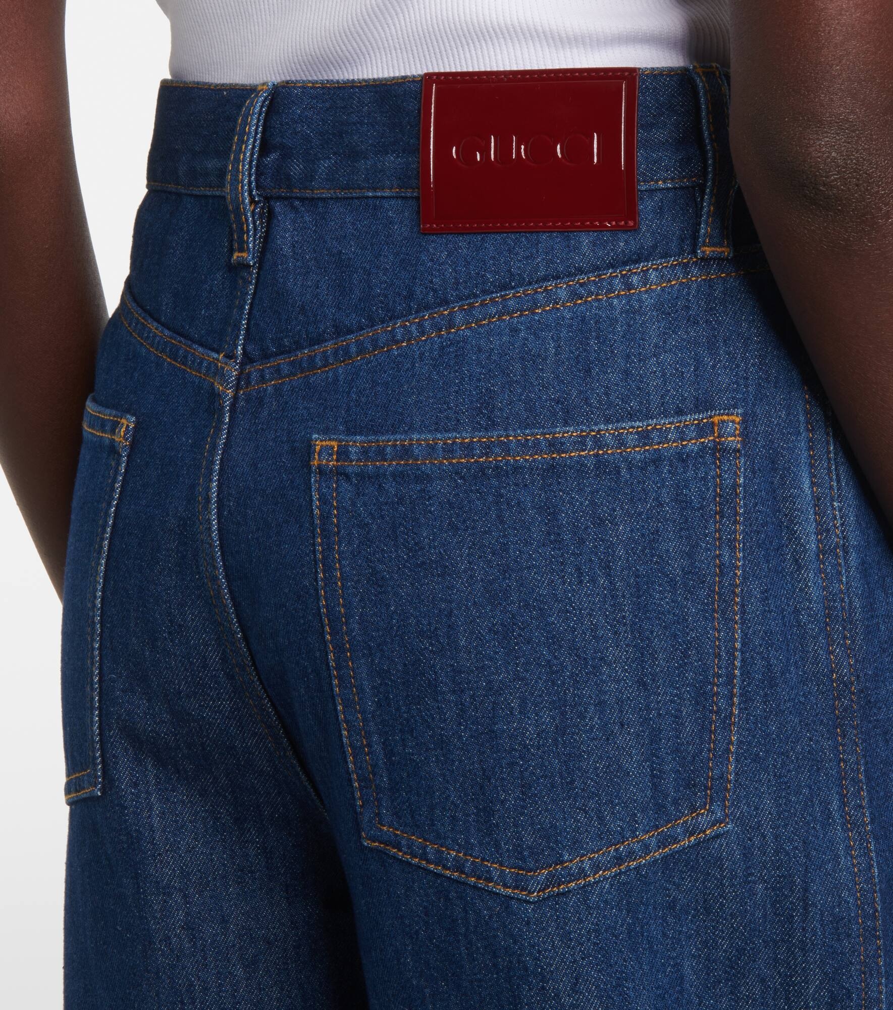 Leather-trimmed wide-leg jeans - 6