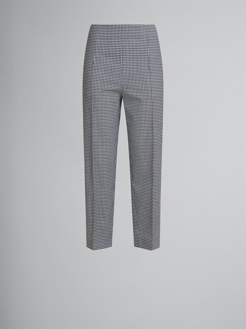 BLACK AND WHITE CHECKED WOOL BLEND TROUSERS 1