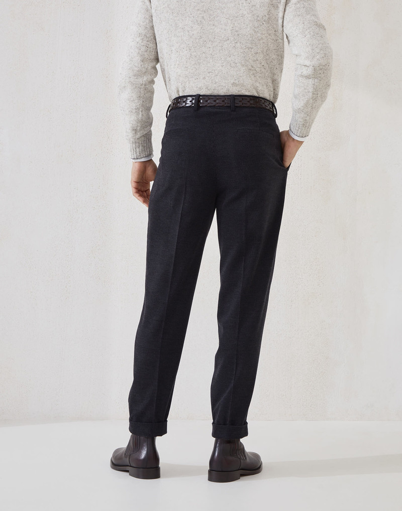 Brunello Cucinelli Wool, silk and cashmere corduroy leisure fit trousers with pleat outlook