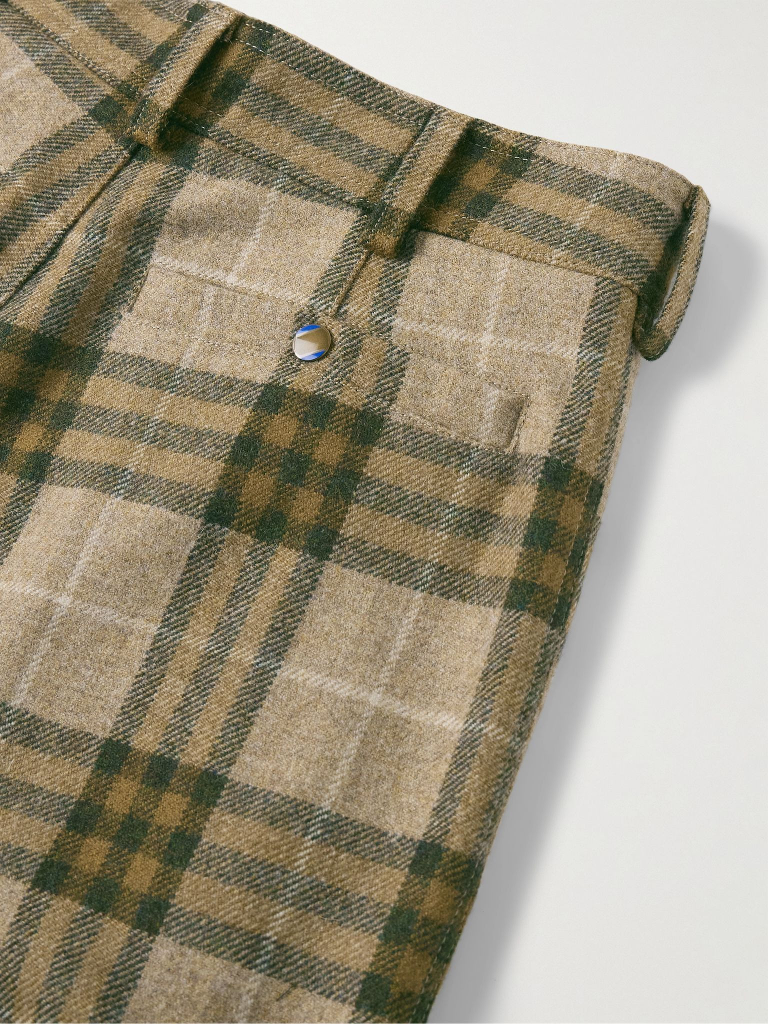 Straight-Leg Zip-Detailed Checked Wool Trousers Green - 5