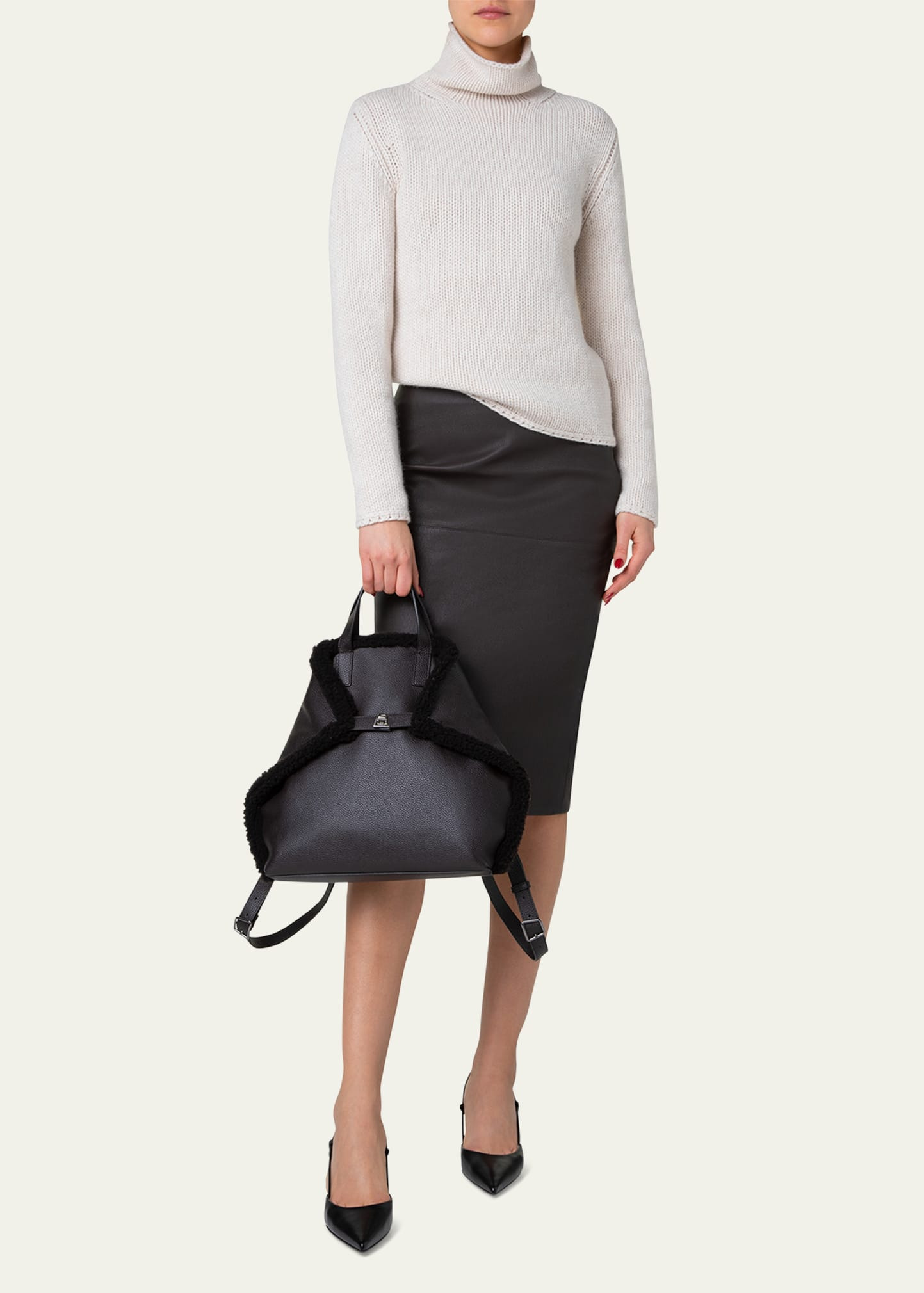 Ai Medium Sheep Shearling and Leather Backpack - 4