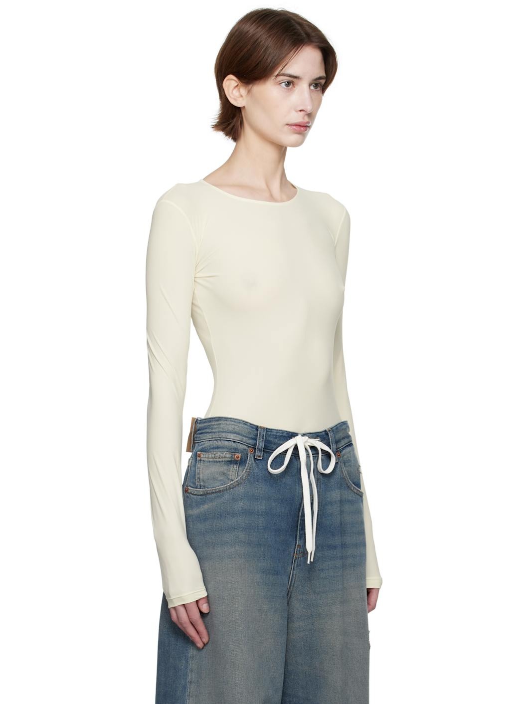 Beige Lycra Jersey Bodysuit - 2