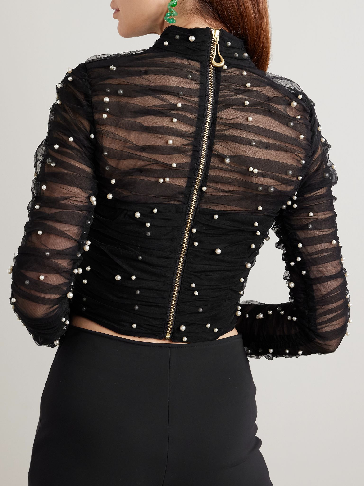 Juniper embellished gathered tulle blouse Black - 3