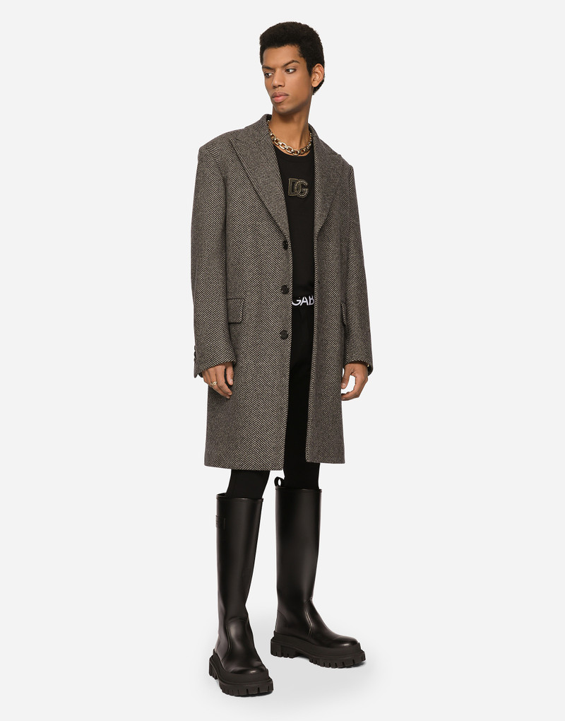 Dolce & Gabbana Single-breasted herringbone wool jersey coat outlook