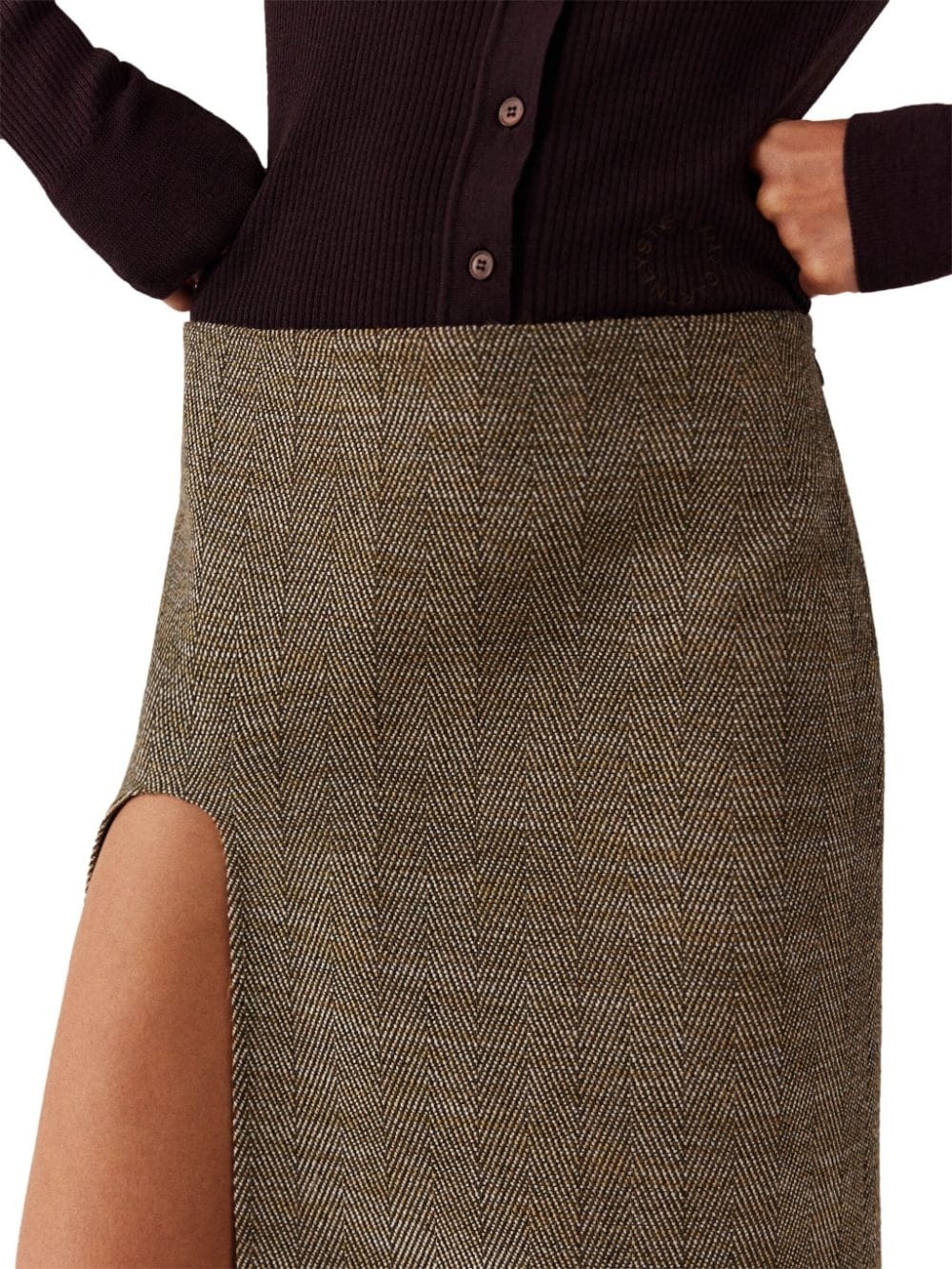 side-slit tweed midi skirt - 7