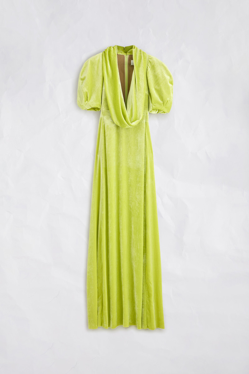 Puff-Sleeve Velvet Cowl Maxi Dress 6