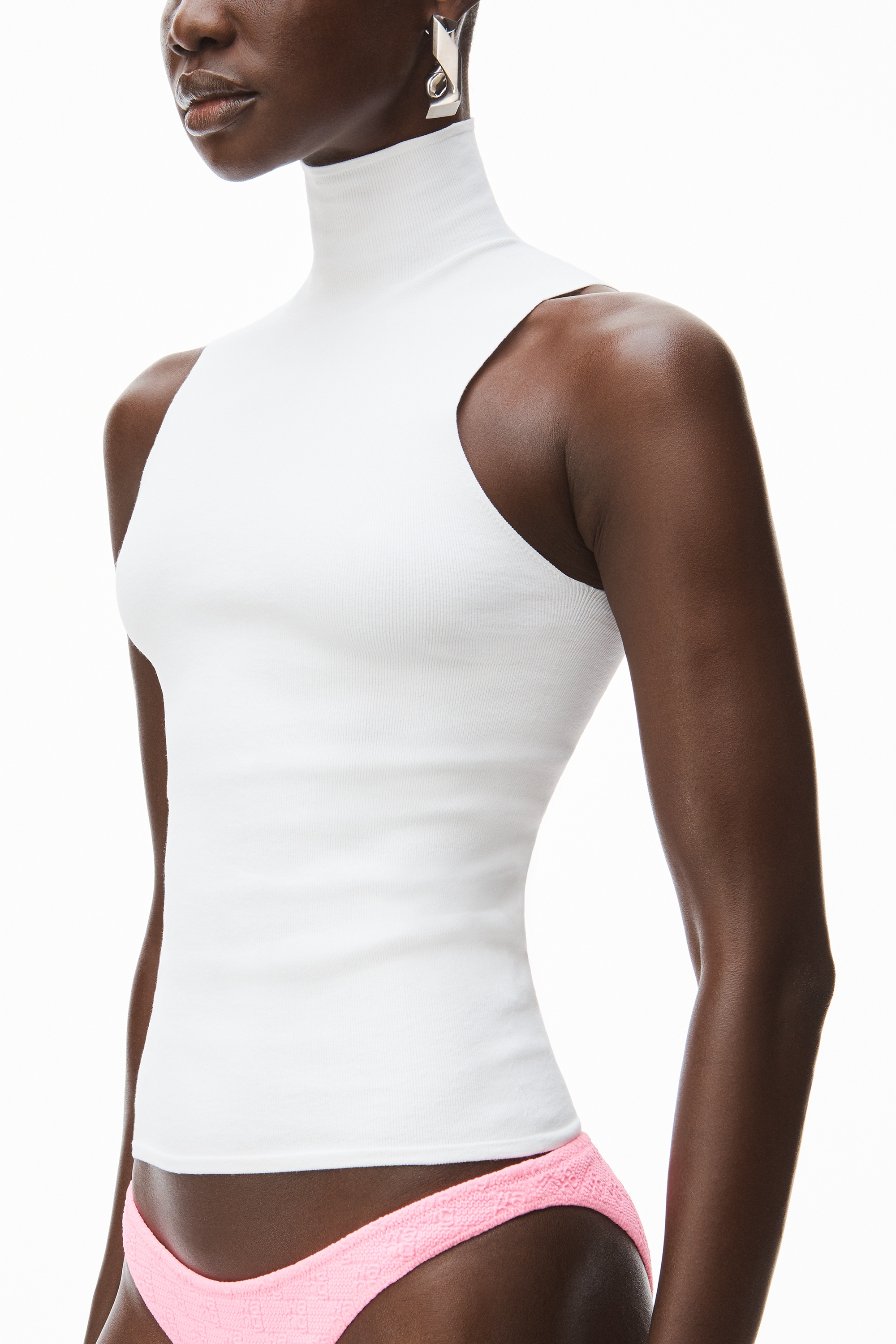 MOCK NECK TANK IN SEAMLESS RIBBED NYLON - 3