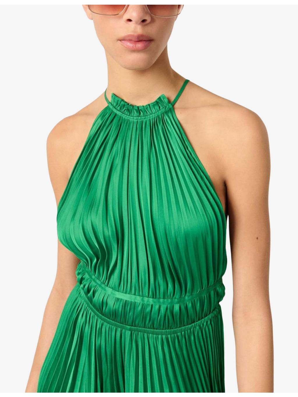 Halter-Neck Tie-Waist Pleated Woven Mini Dress - 5