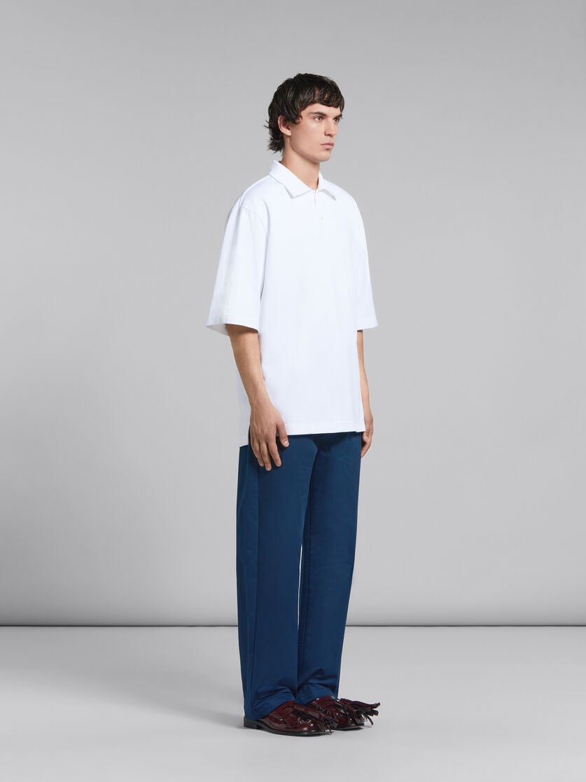 BLUE BIO GABARDINE TROUSERS WITH BACK LOGO WAIST - 5