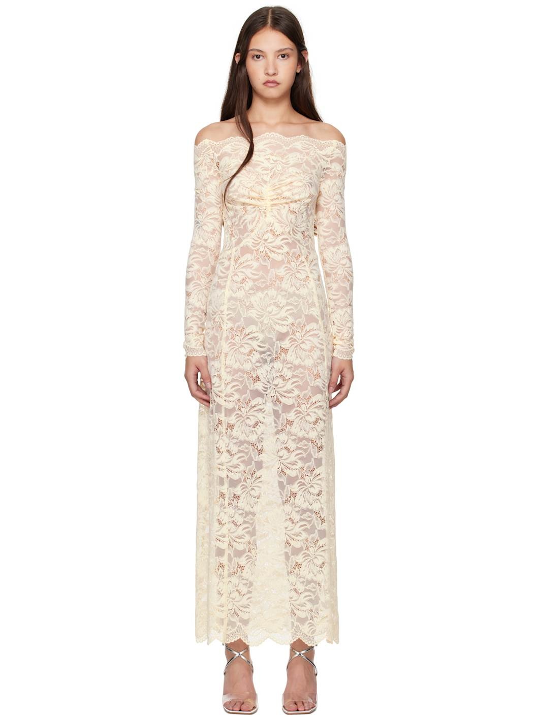 Beige Lace Maxi Dress - 1