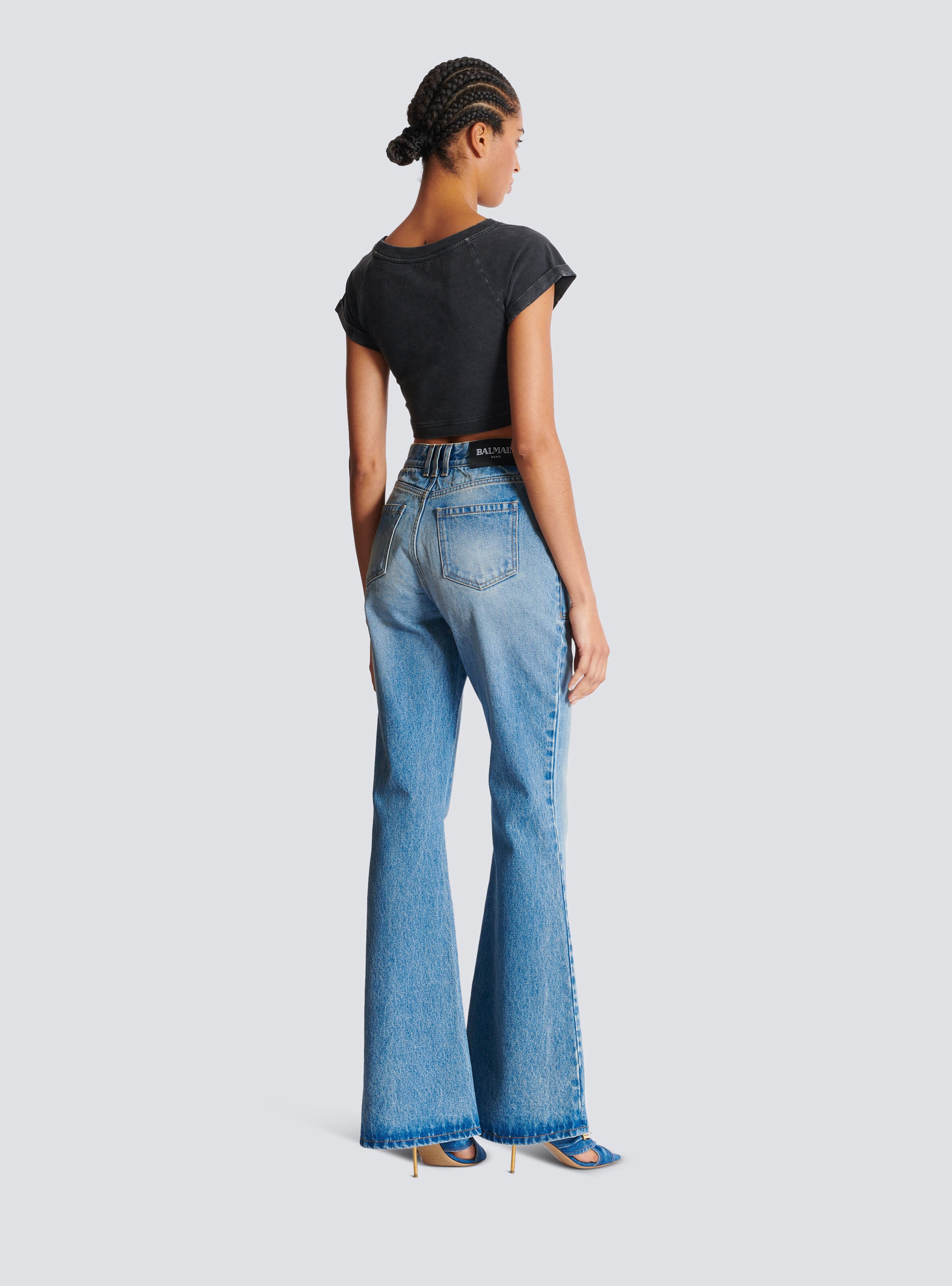 High-waisted flared denim jeans - 4