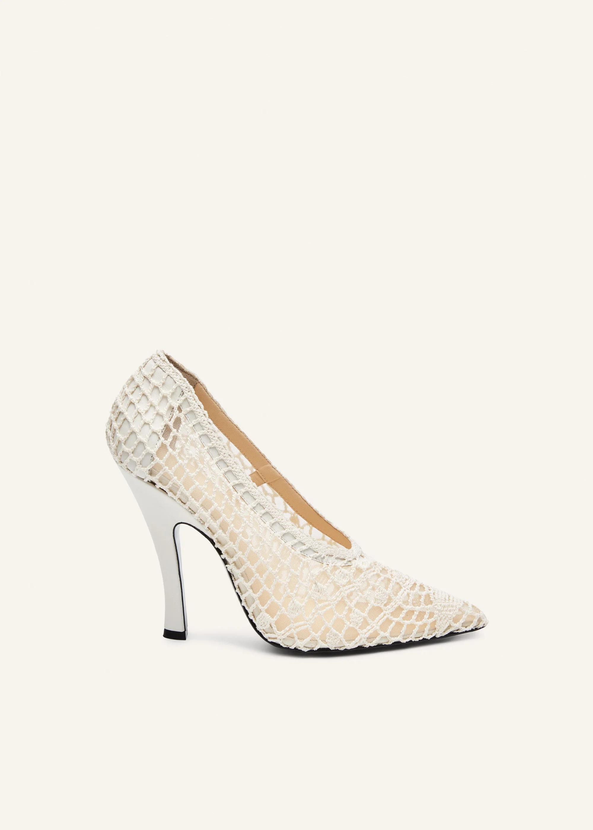 Sculptural crochet pumps in cream - 1