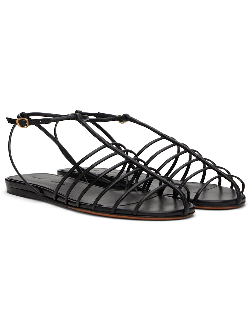 Black Tee Cage Flat Sandals - 4