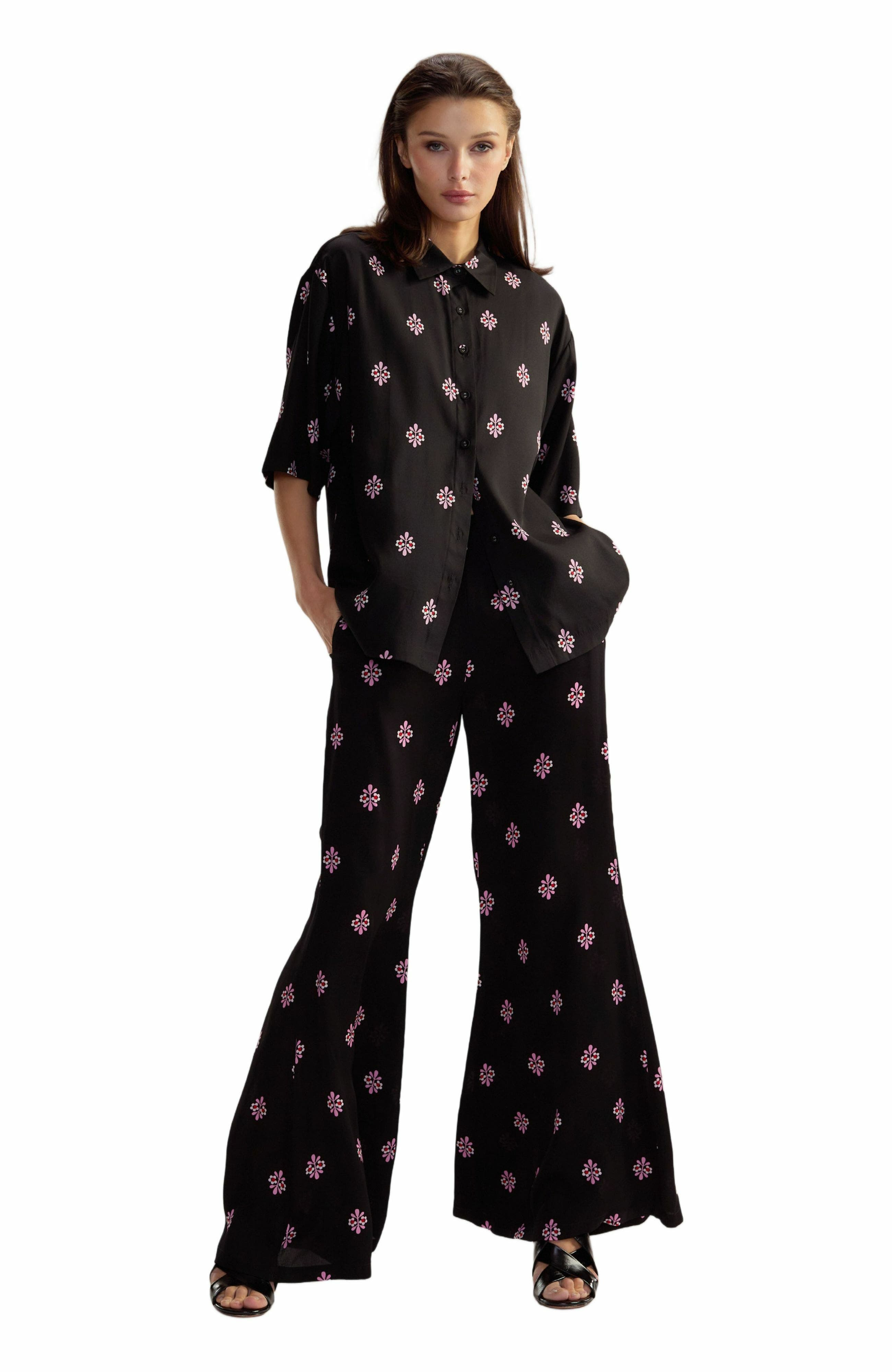 Cynthia Rowley Blake Flared Pants in Black Multi at Nordstrom - 1