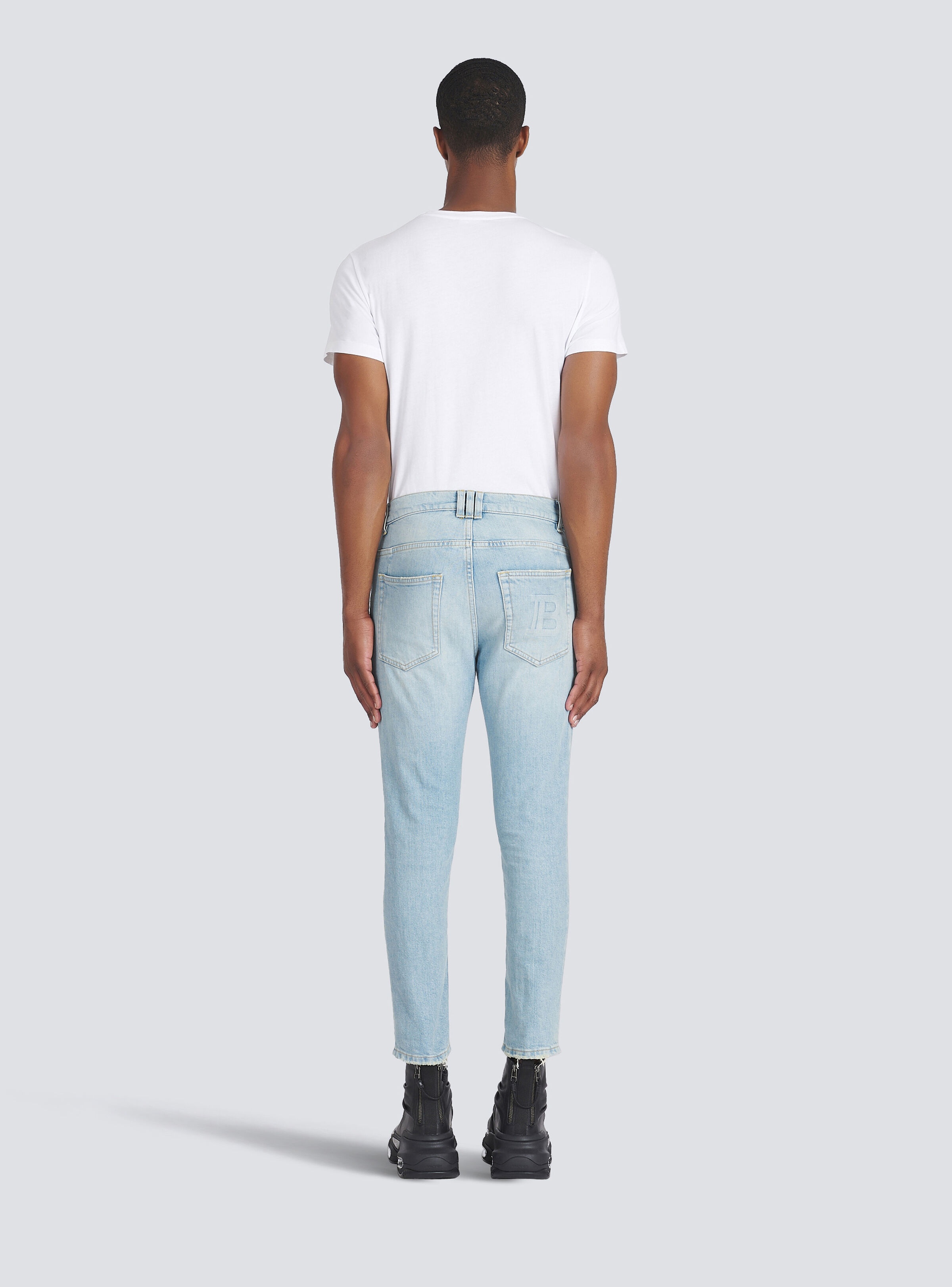 Slim cut  eco-designed denim cotton jeans with embossed Balmain logo - 4