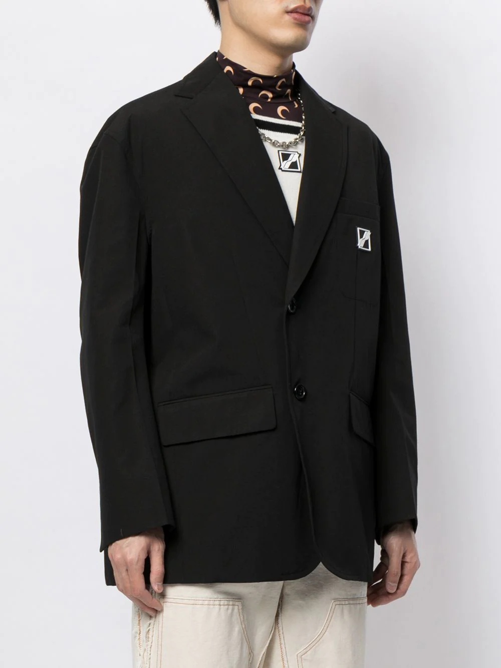 logo-patch single-breasted blazer - 3