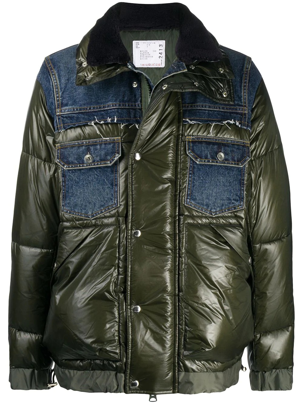 denim-panelled puffer jacket - 1