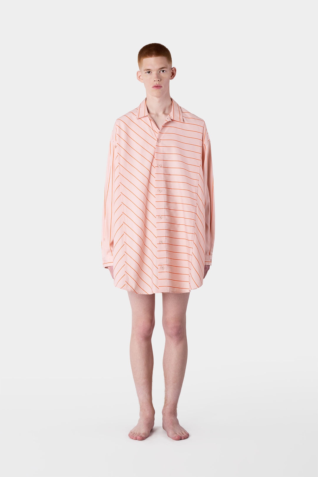 MEGA OVER SHIRT W/ CUTS / pink stripes - 5