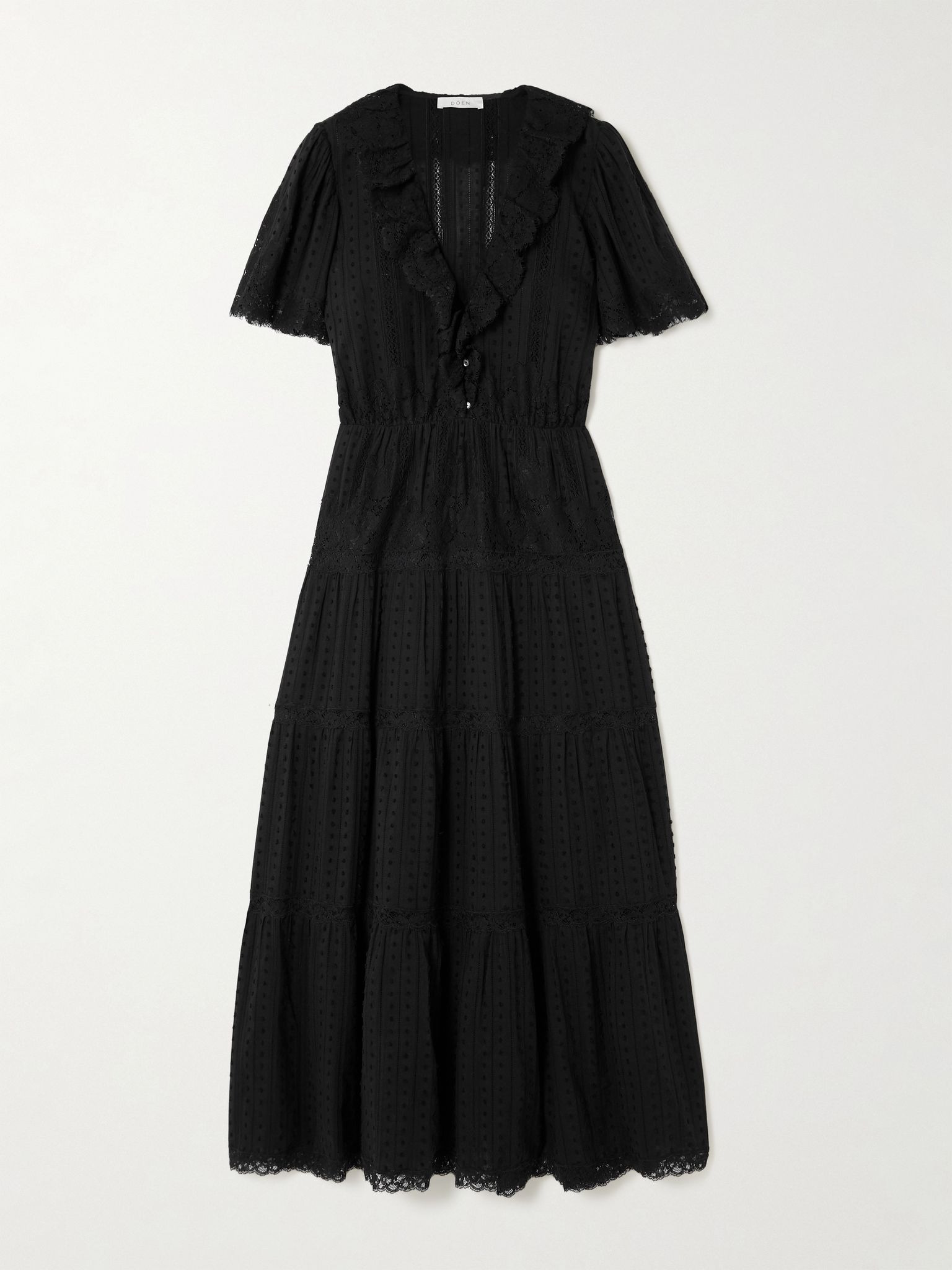 Gabriella ruffled tiered lace-trimmed point d'esprit cotton dress Black - 1