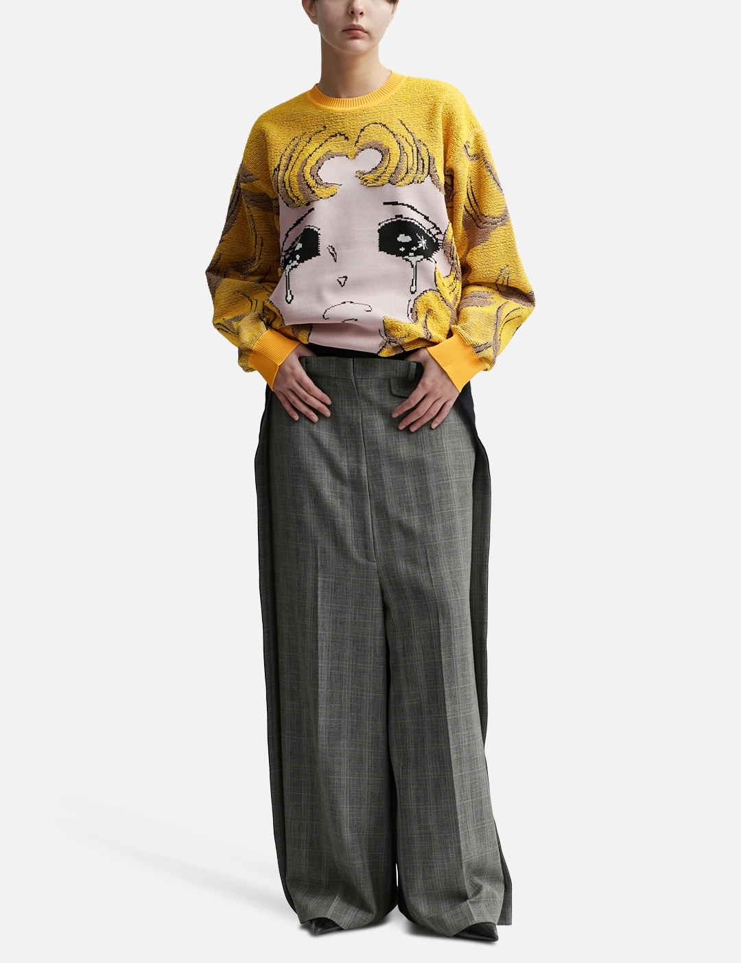 pushBUTTON CHECK SIDE FOLDED WIDE PANTS | REVERSIBLE