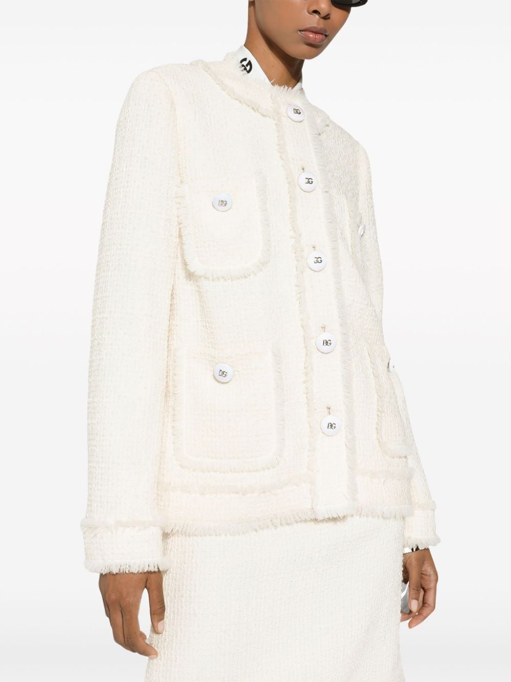 round-neck tweed jacket - 5