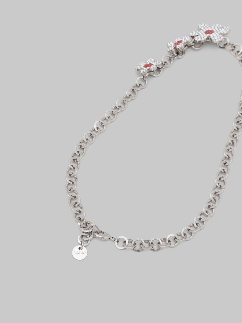 PALLADIUM ROUND LINK CHAIN NECKLACE WITH DAISY CHARMS - 4