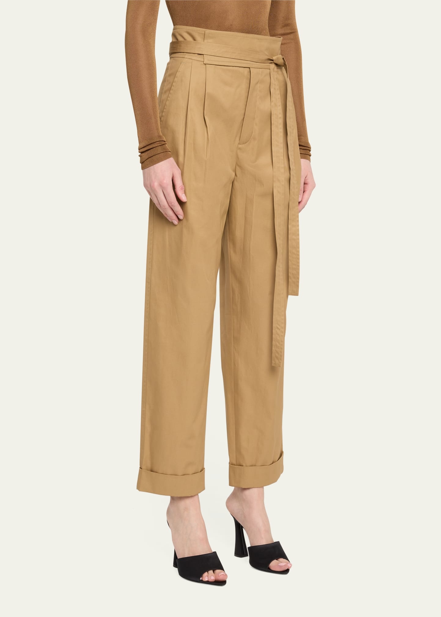 Pleated Paper Bag Tie-Waist Pants - 4