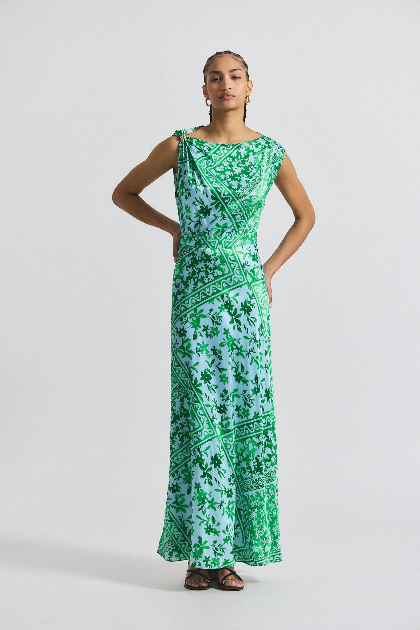 MARITZA WATERCOLOR TILE PRINT ASYMMETRIC DRESS WITH EMBELLISHMENT - 1
