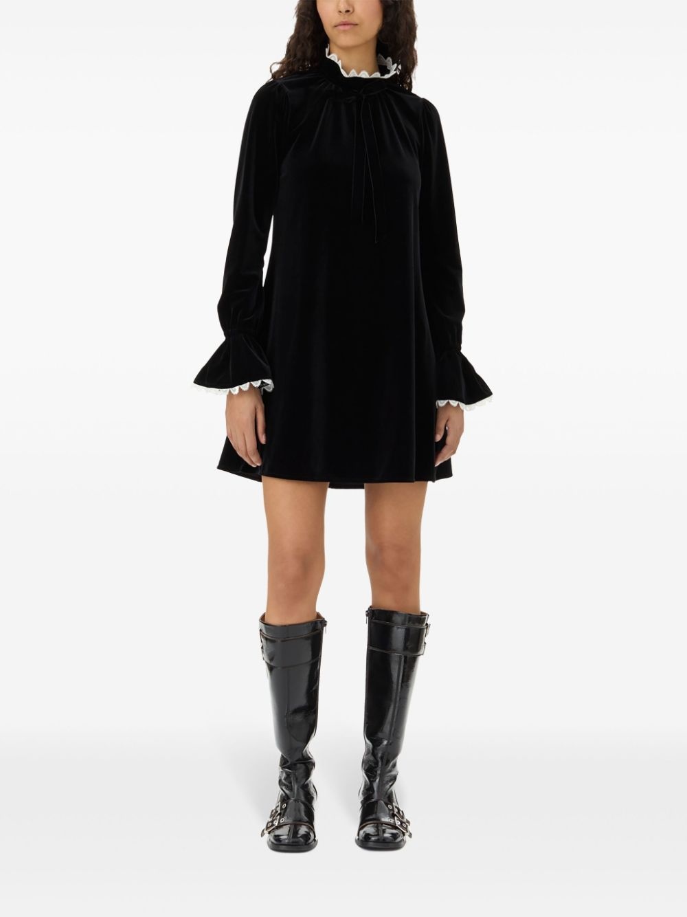 A-line velvet mini dress - 2
