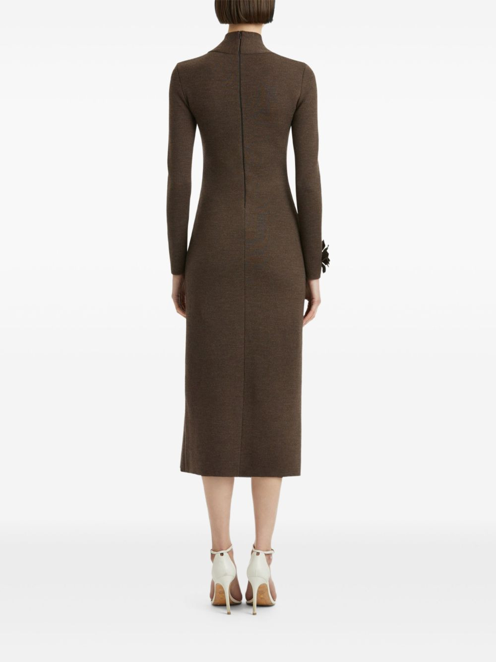 appliqued-flower mock-neck midi dress - 4
