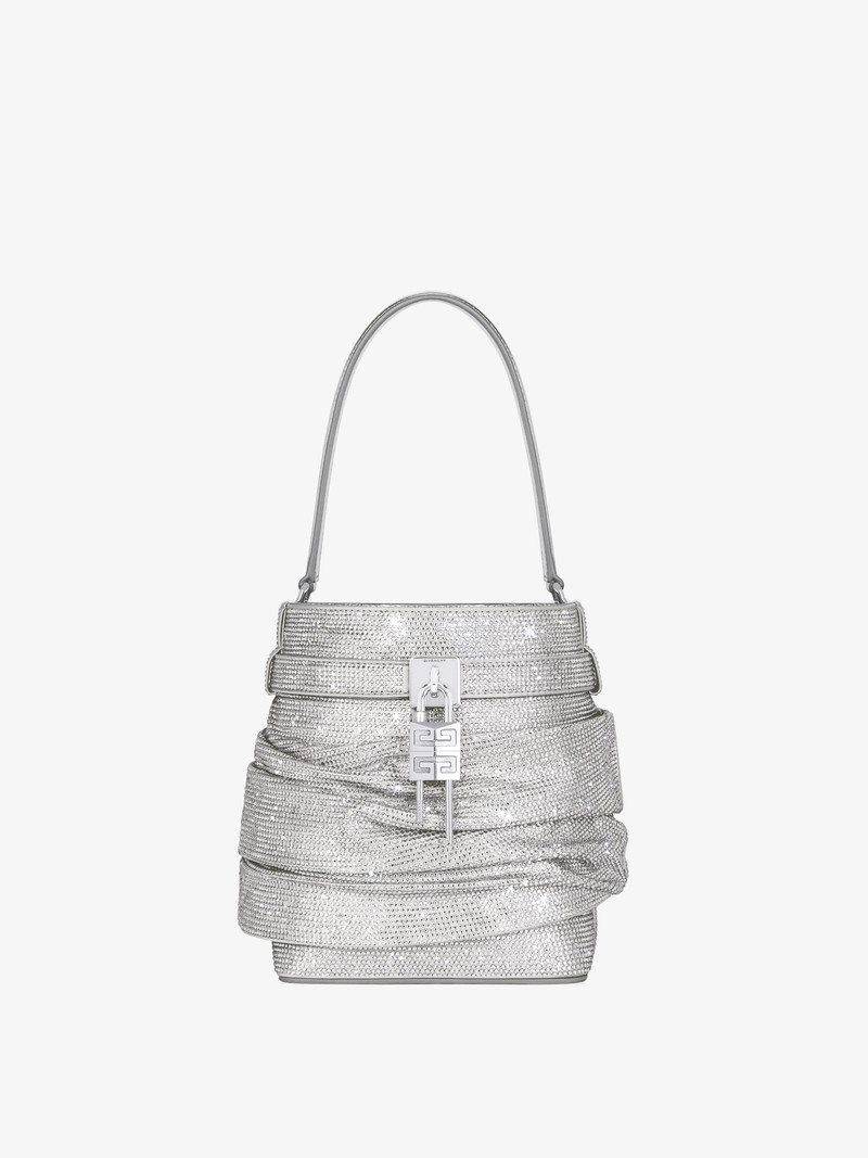 SHARK LOCK BUCKET BAG IN SATIN WITH STRASS 1